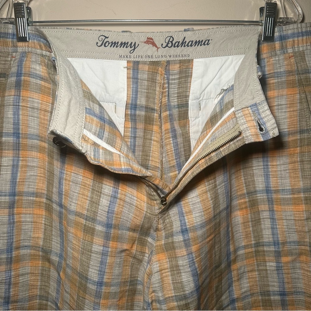 Tommy Bahama Linen Blend Summer Plaid Shorts Men’s 34 Casual Everyday Flat Front - Picture 9 of 14